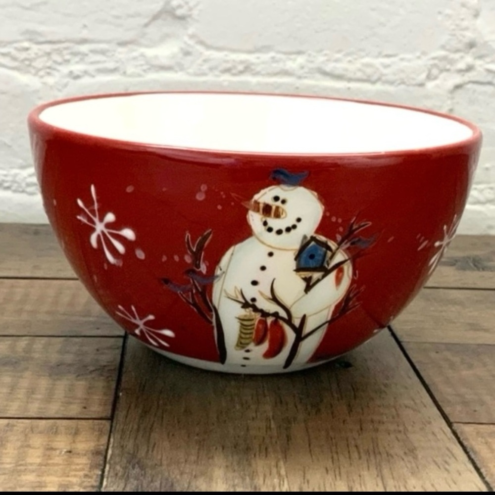 Christmas Ceramic Bowl Snowman Snowflake Print Holiday Party Festive Christmas